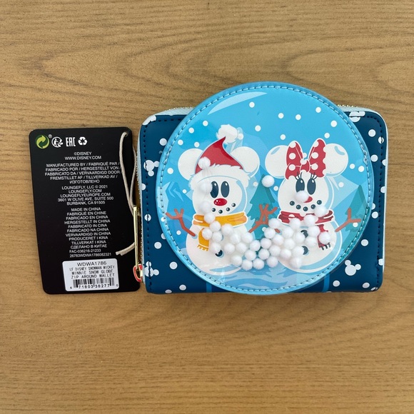 Loungefly Disney Snowman Mickey & Minnie Snow Globe Zip-Around Wallet - Picture 3 of 8